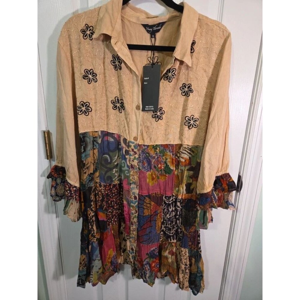 Vary Tantal Peach Patchwork Tunic Top